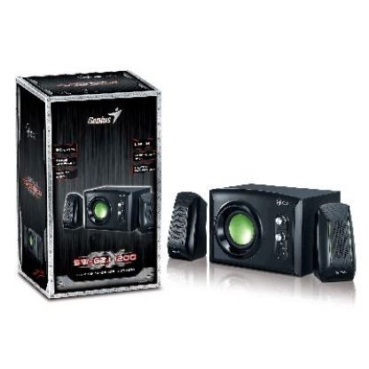 GX SW-G2.1 1200 - Subwoofer System 30W, headphone jack and line-in jack, black with green highlights + подарък тениска GX 2